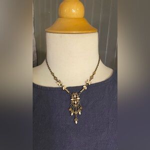 Vintage Victoria Edwardian inspire necklace ivory and amber colors